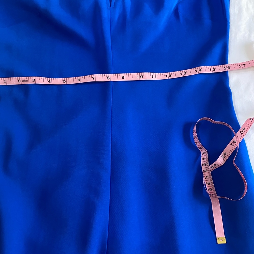 🆕REISS Libby Cobalt Blue Mock Neck Fit & Flare Asymmetrical Hem Midi Dress 8 - Picture 14 of 15